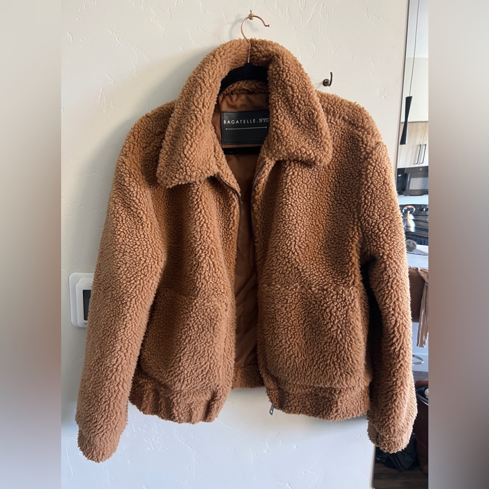 Bagatelle NYC Womens Brown Sherpa Zip-Up Jacket